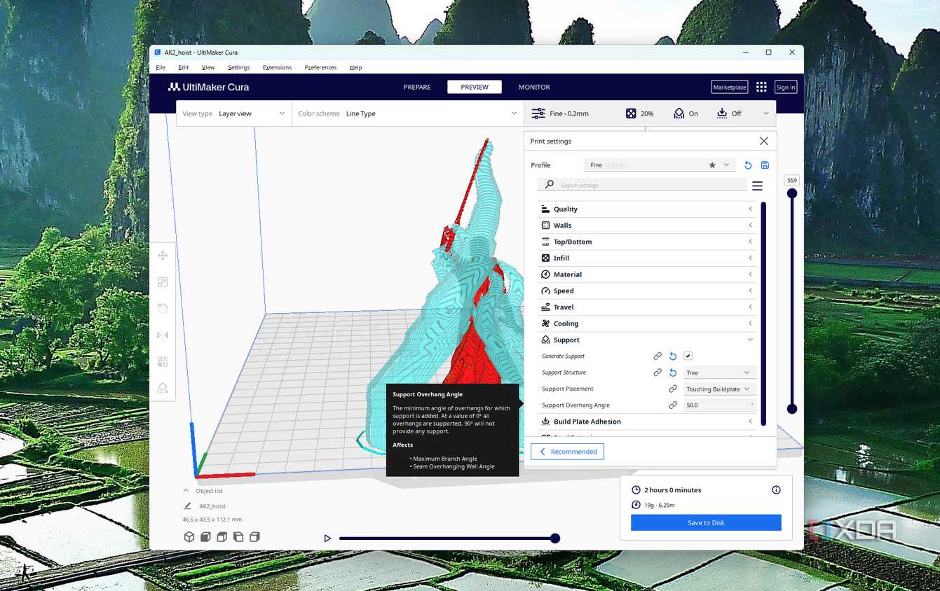 Additional support settings in Cura