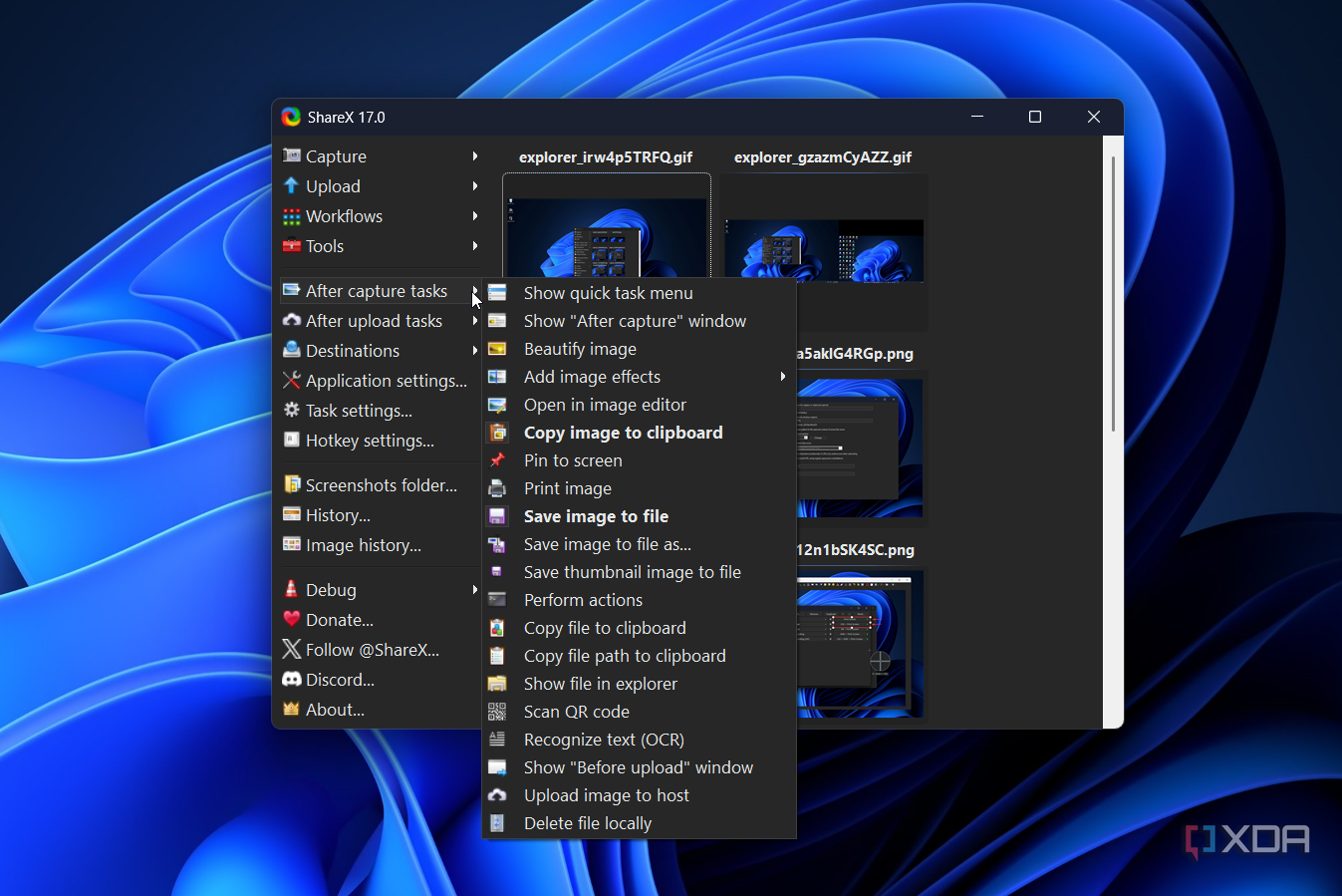 after capture tasks settings in sharex