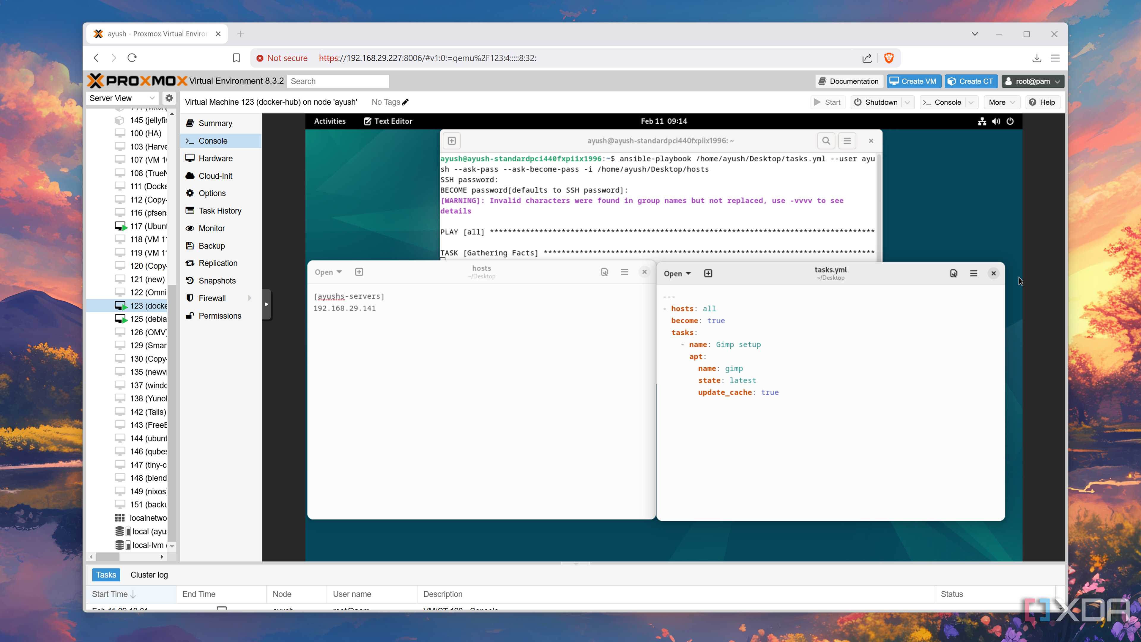 Running Ansible scripts inside Proxmox