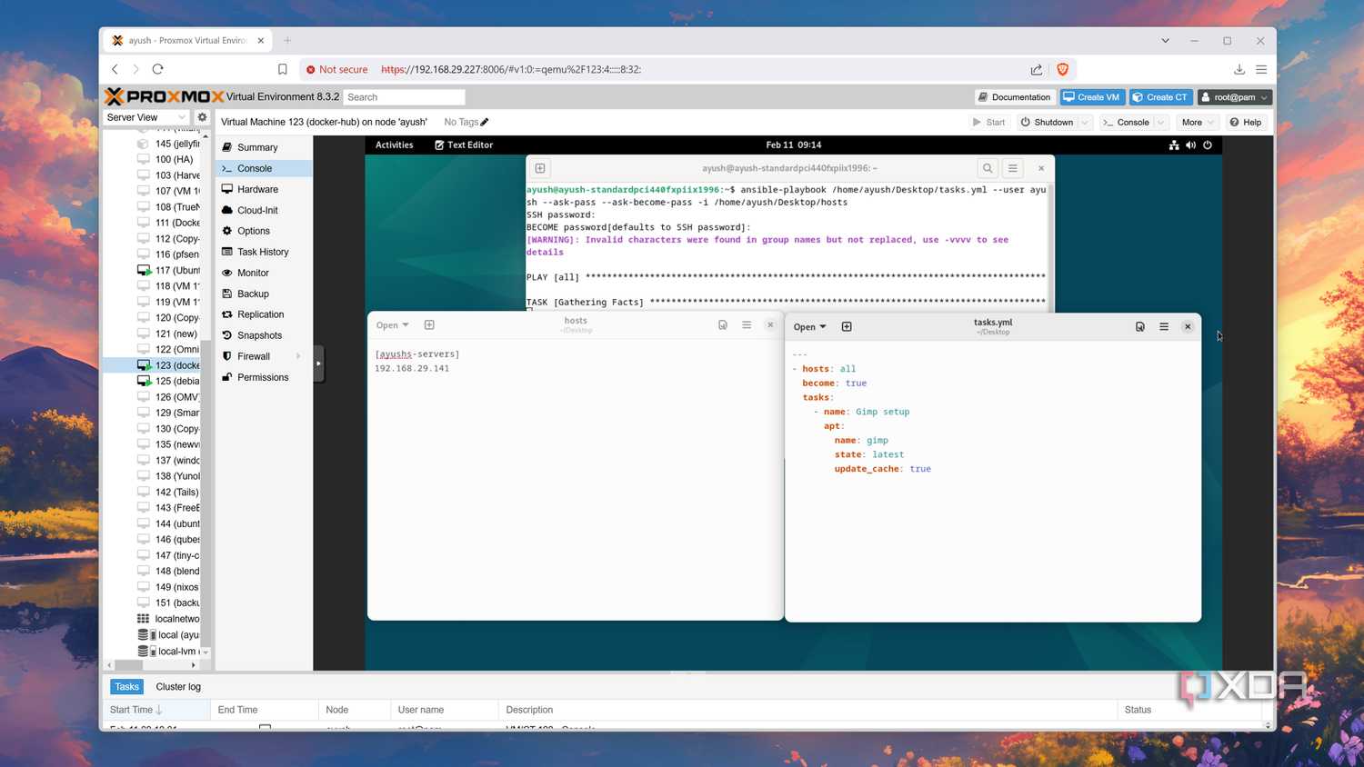 Running Ansible scripts inside Proxmox