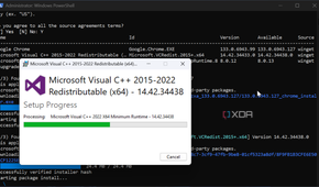 screenshot shows installing Microsoft Visual through PowerShell app update script