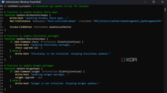 shows PowerShell script to automate app updates on Windows