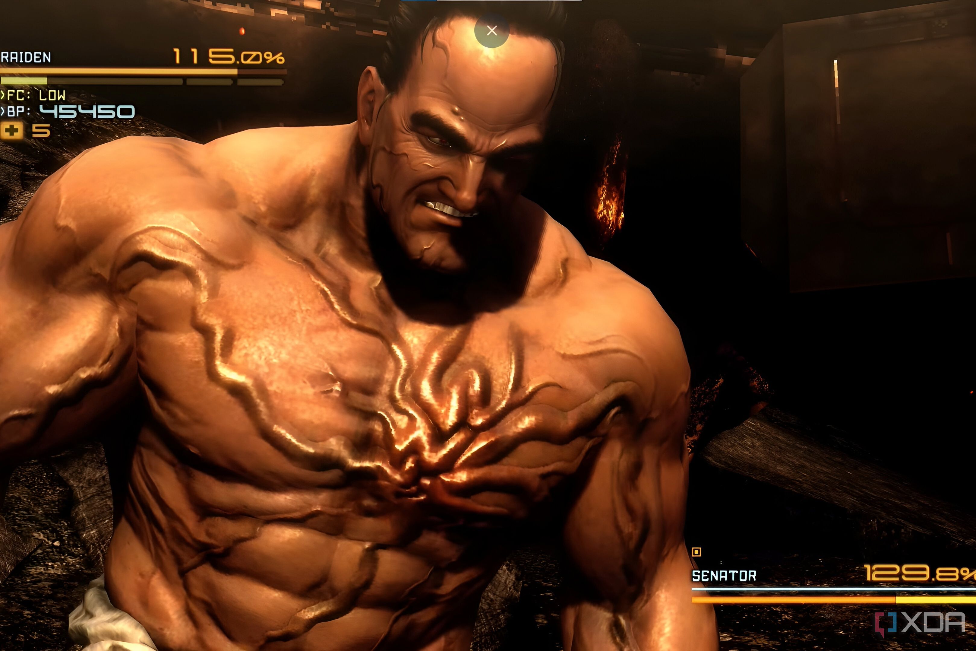 An image from the game Metal Gear Rising Revengeance, showing a bulky man with huge veins running across his muscular body.