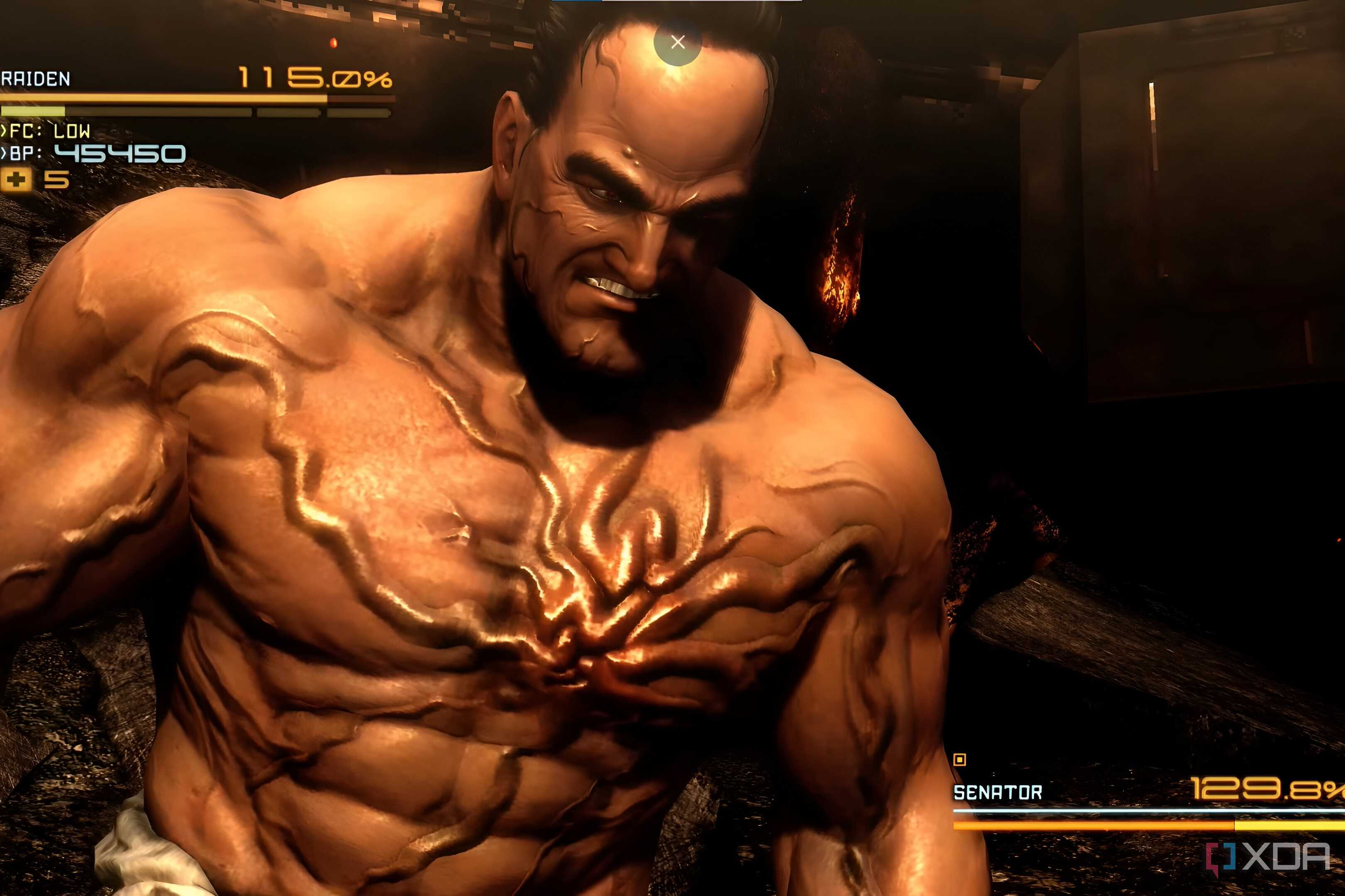 An image from the game Metal Gear Rising Revengeance, showing a bulky man with huge veins running across his muscular body.