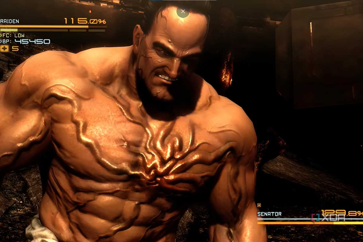 An image from the game Metal Gear Rising Revengeance, showing a bulky man with huge veins running across his muscular body.