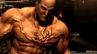 An image from the game Metal Gear Rising Revengeance, showing a bulky man with huge veins running across his muscular body.