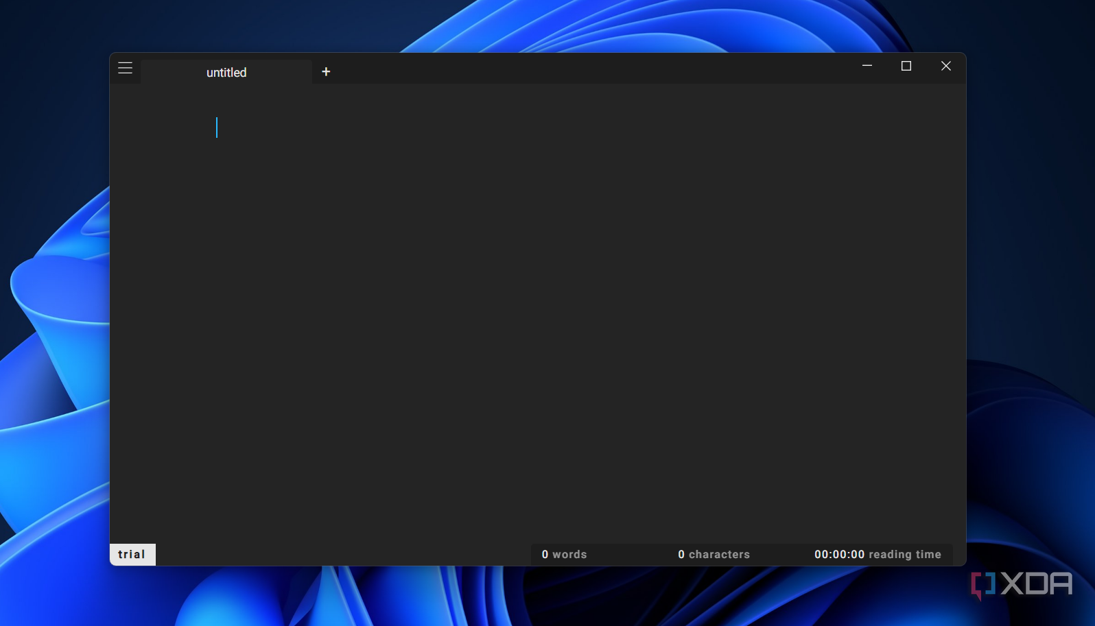 the calmly writer app with a dark mode theme