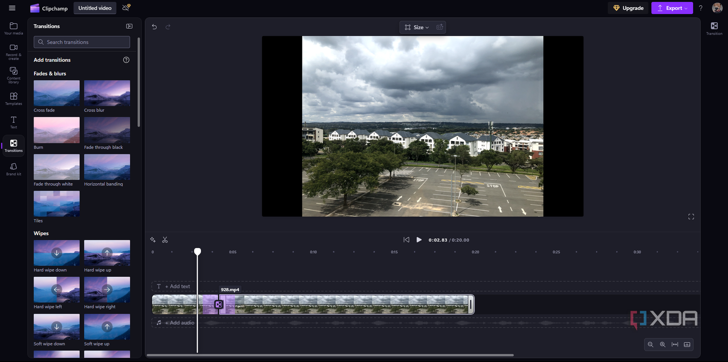 Clipchamp editing window