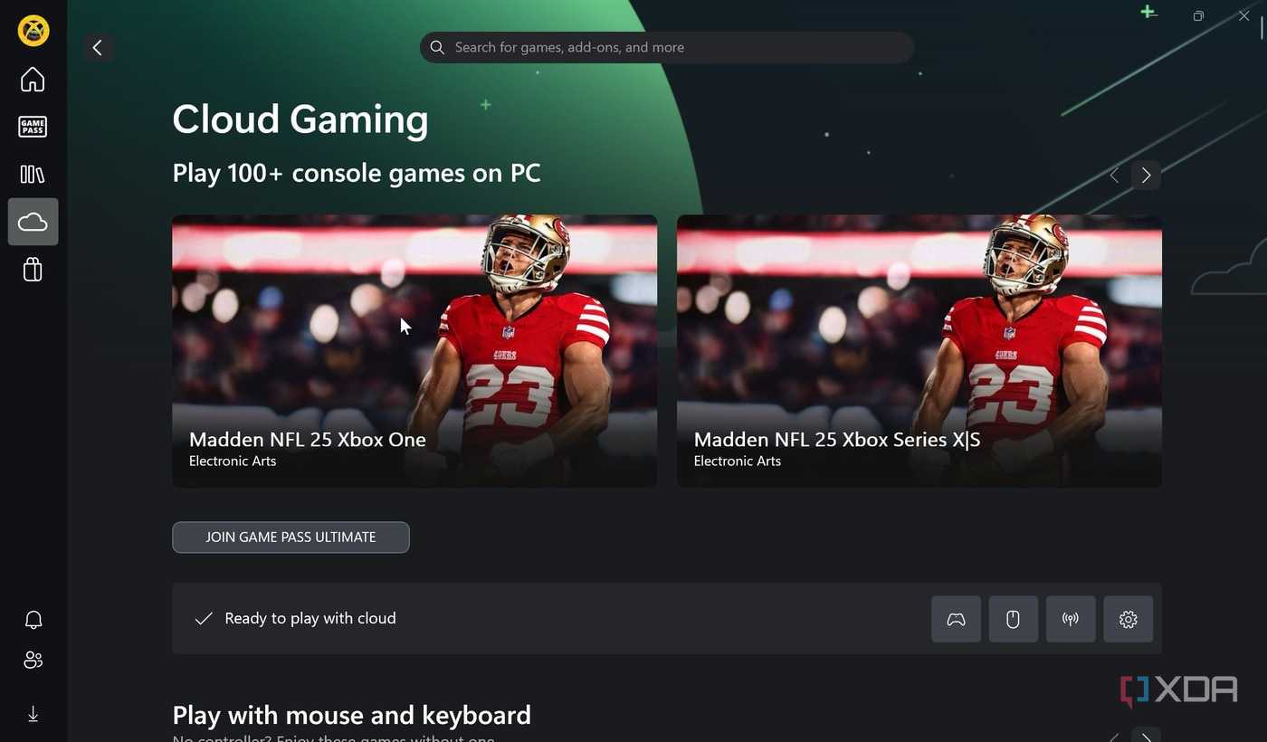Xbox app on Windows 11 showing cloud-supported games