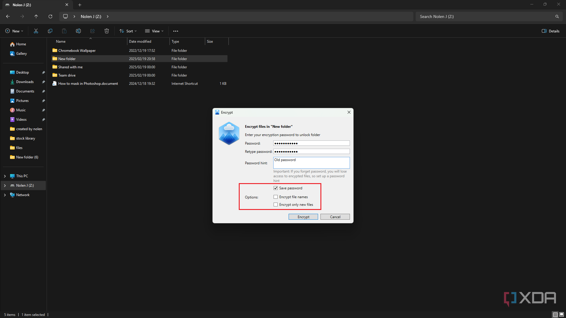 CloudMounter encryption password settings