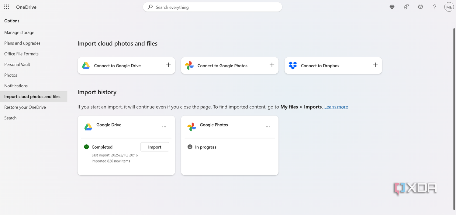 a completed google drive import on onedrive