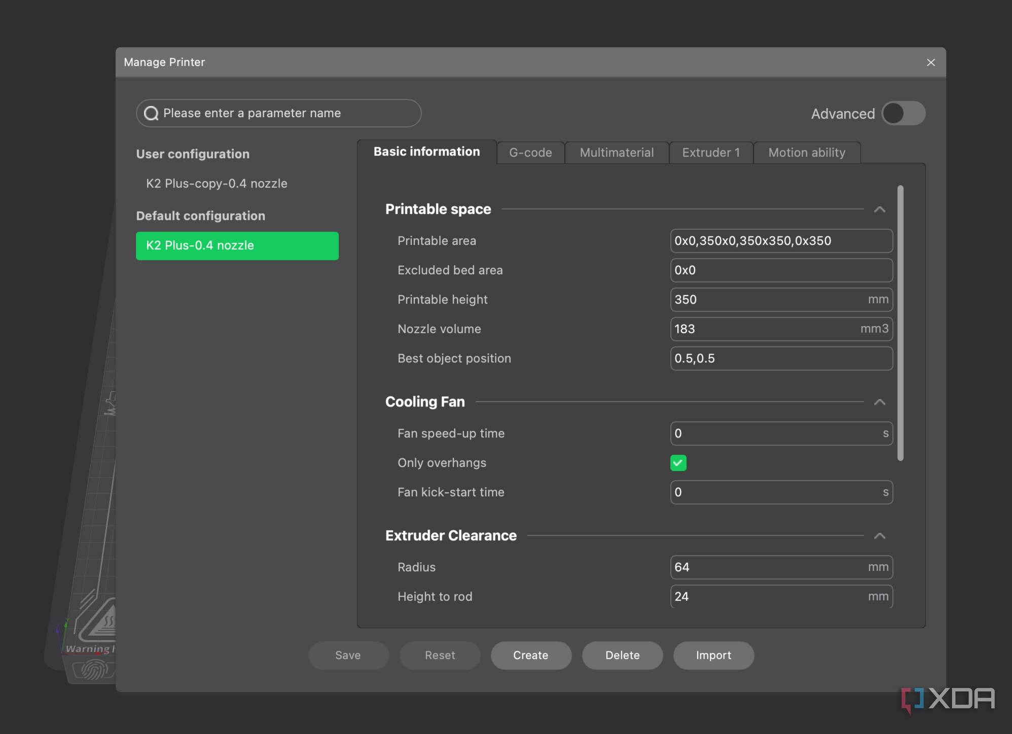 Creality K2 Plus nozzle settings