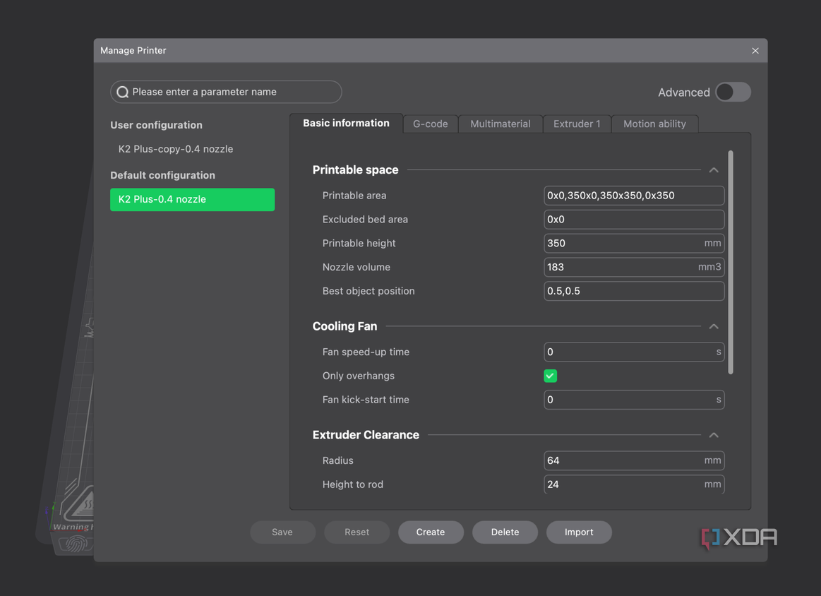 Creality K2 Plus nozzle settings