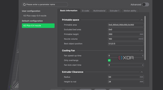 Creality K2 Plus nozzle settings