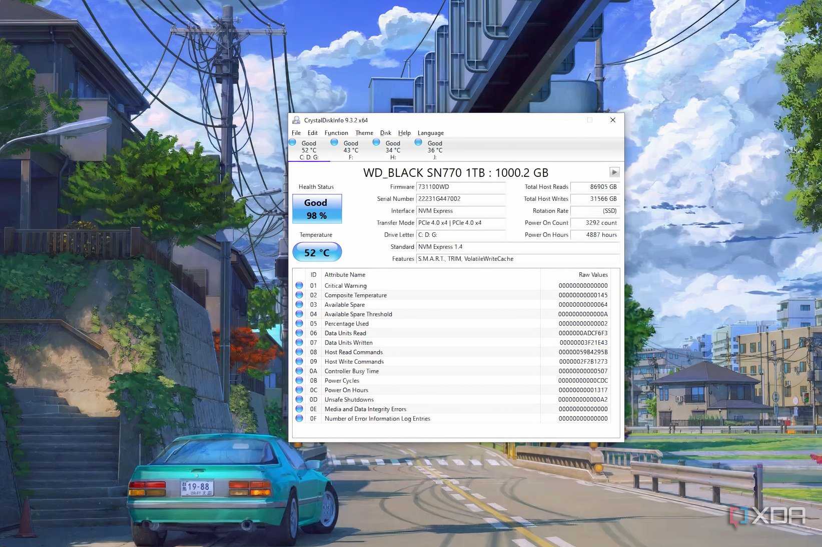 Screenshot of CrystalDiskInfo showing info abuot WD Black SN770