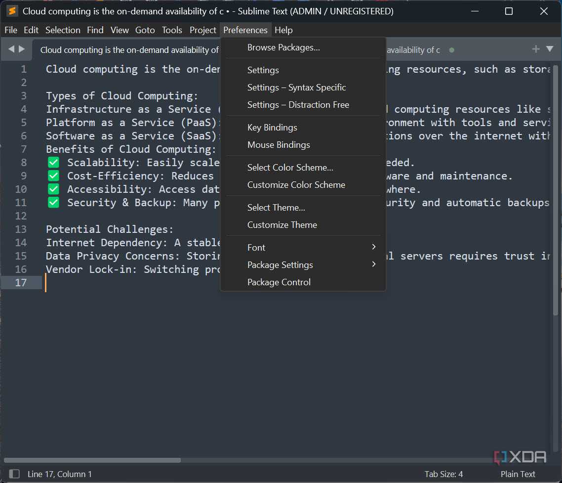Customization settings