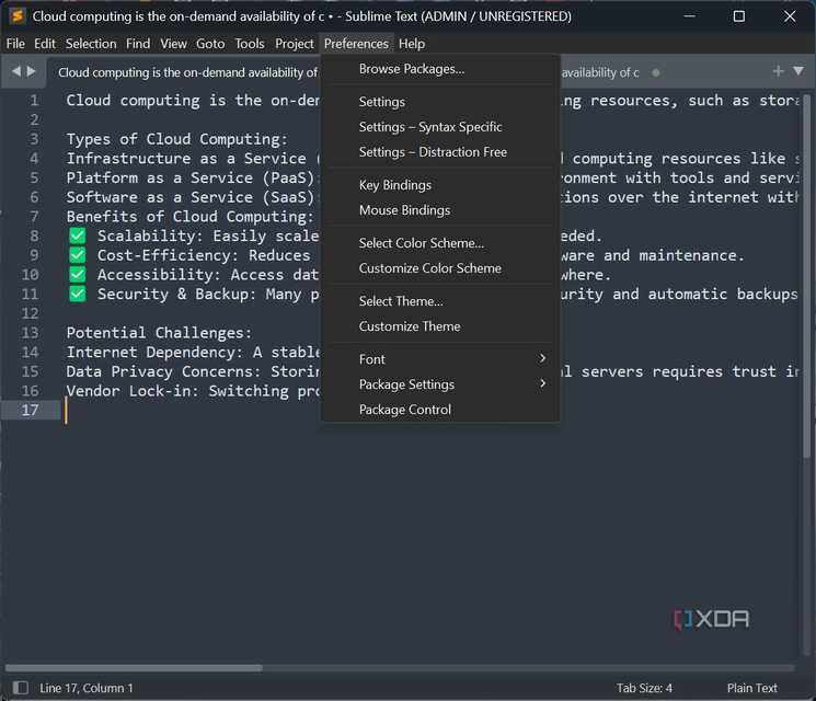 Customization settings