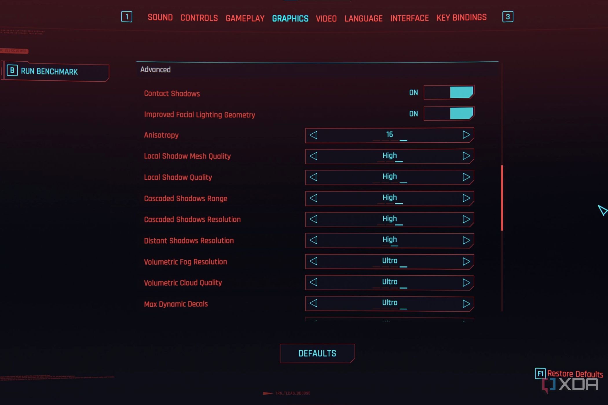 The graphics settings of Cyberpunk 2077 on the PC. 