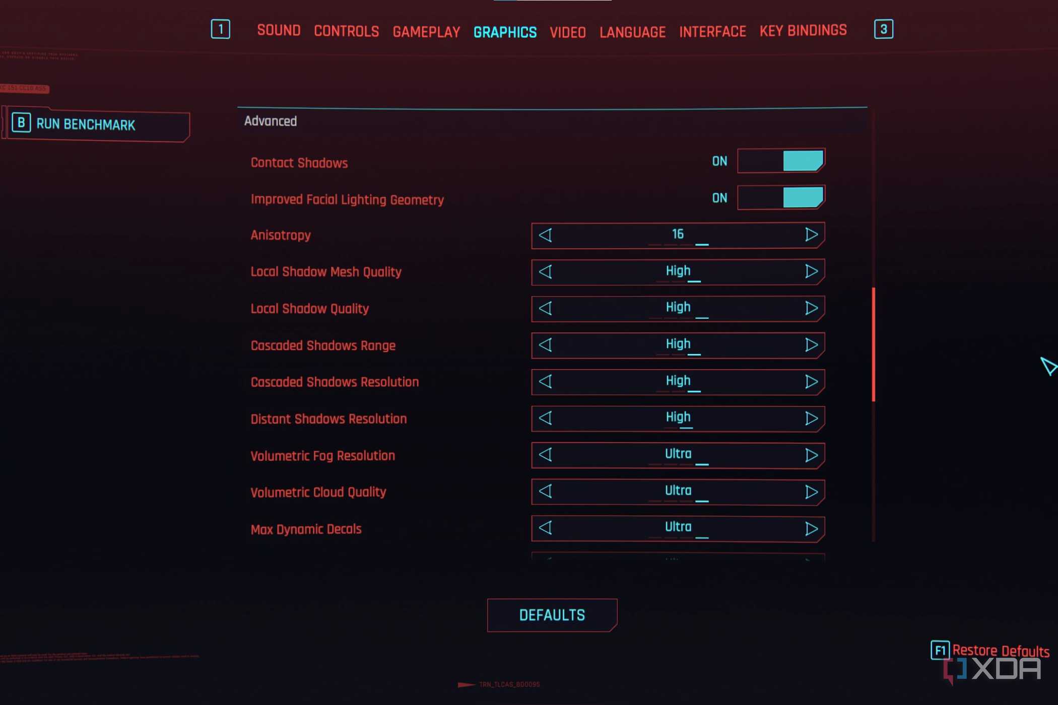 The graphics settings of Cyberpunk 2077 on the PC.