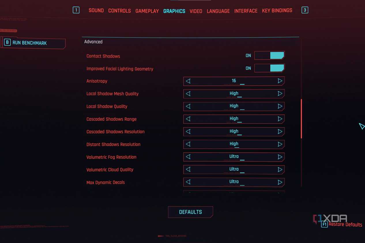 The graphics settings of Cyberpunk 2077 on the PC.