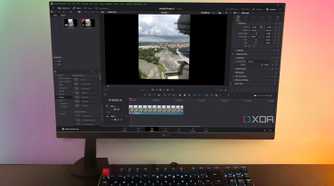 DaVinci Resolve Edit panel displayed on desktop PC, landscape footage in editing window