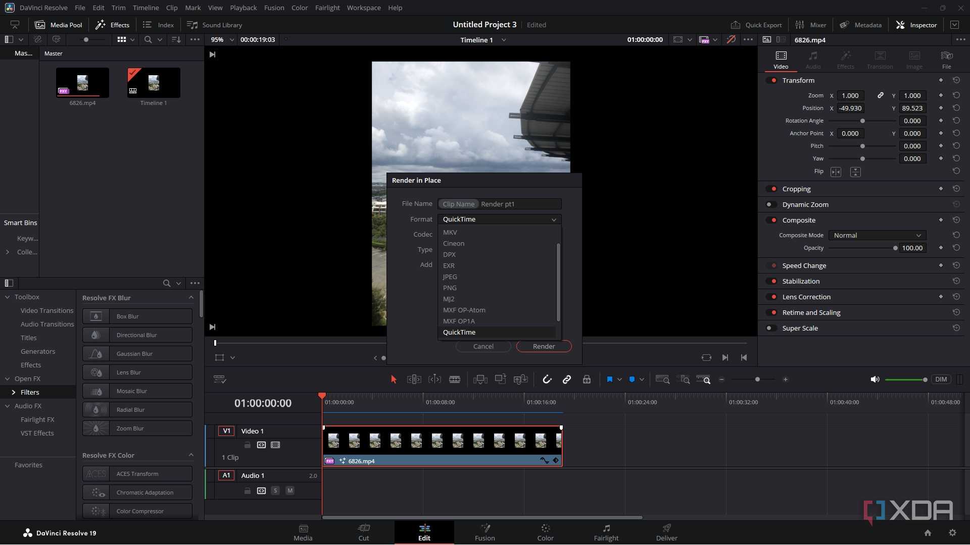 Changing settings for render in DaVinci Resolve