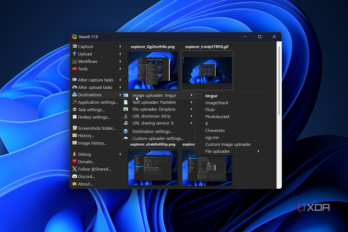 destination settings in sharex