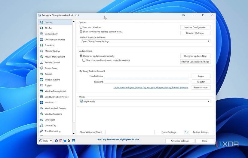 DisplayFusion software settings main screen