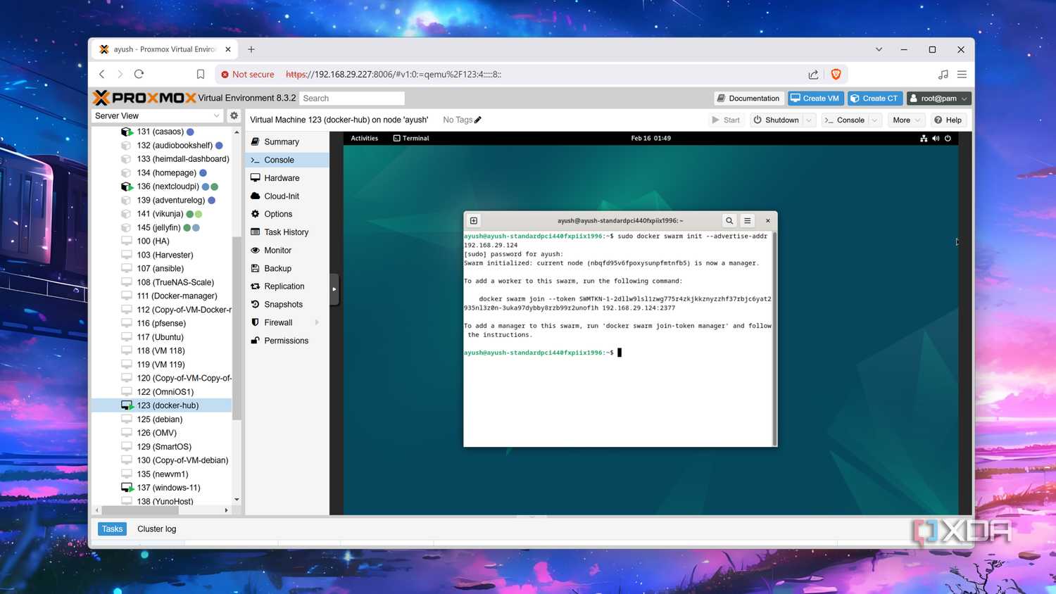Creating a Docker Swarm manager inside a Proxmox VM