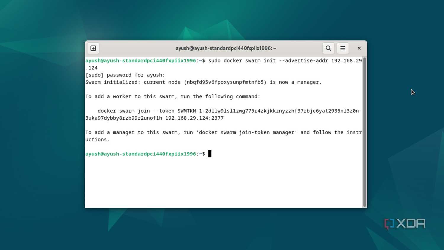 Creating a Docker Swarm manager