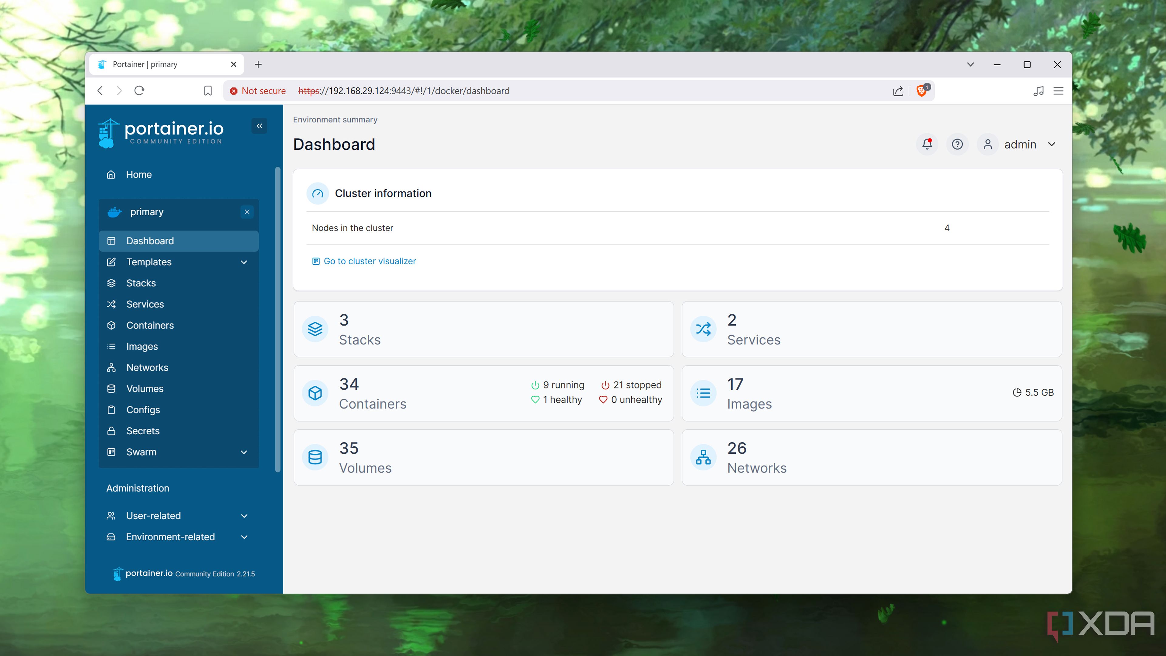 Checking the Dashboard of a Docker Swarm setup in Portainer