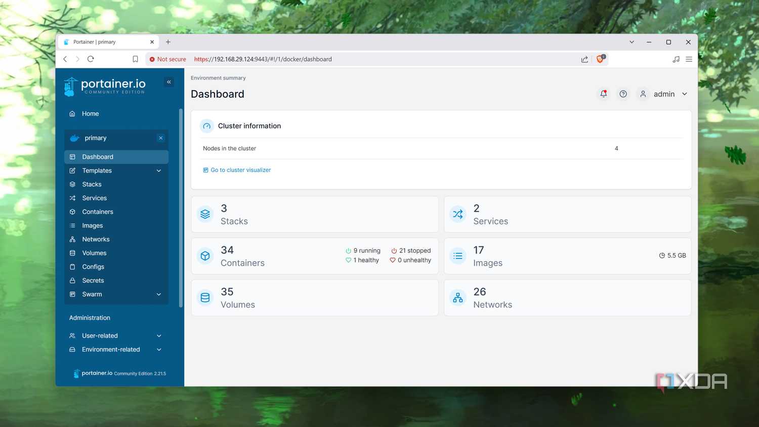 Checking the Dashboard of a Docker Swarm setup in Portainer