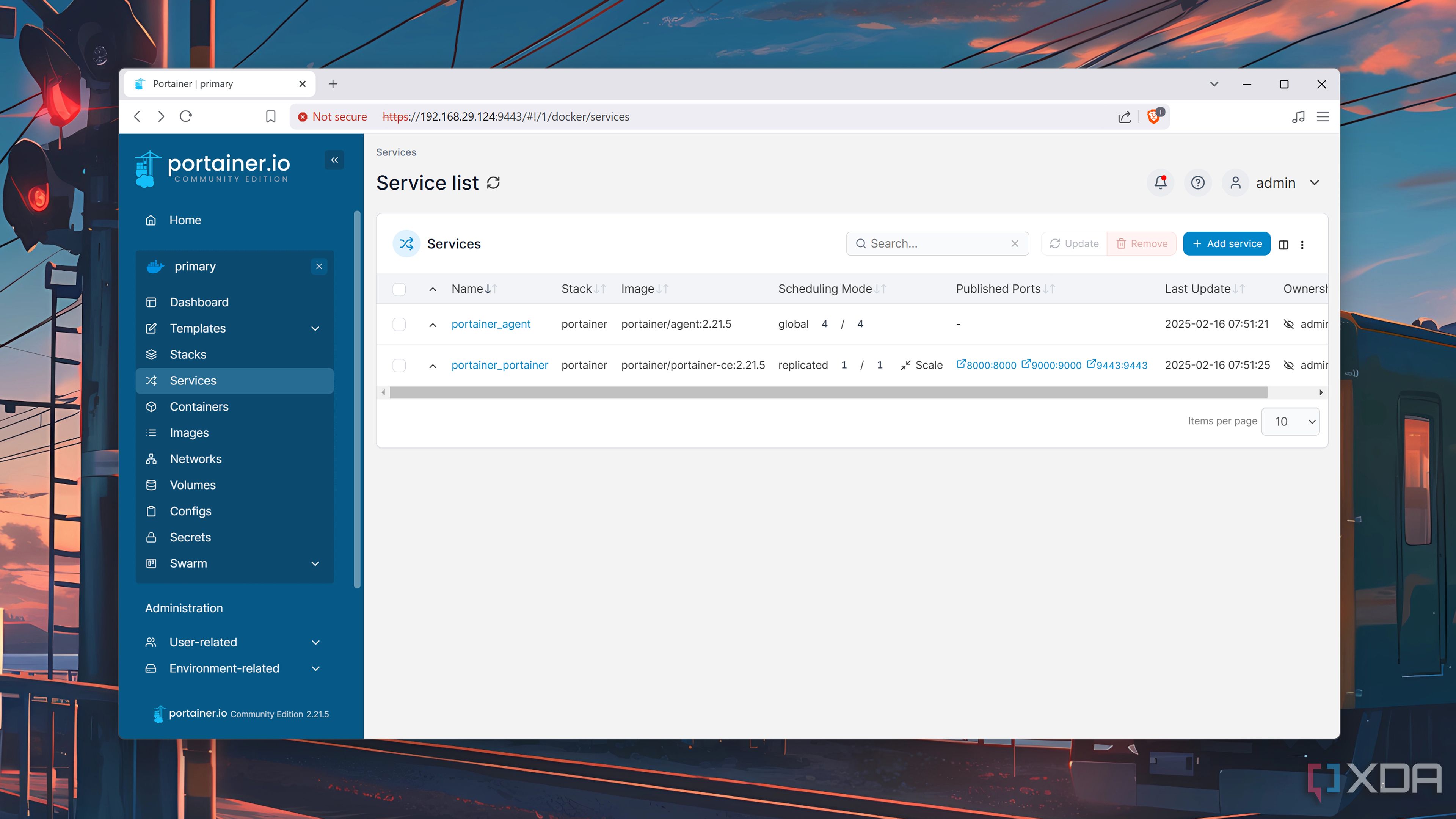 Accessing the Service list of a Docker Swarm setup in Portainer