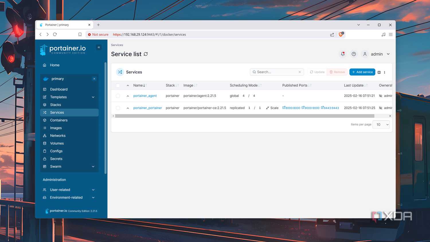 Accessing the Service list of a Docker Swarm setup in Portainer