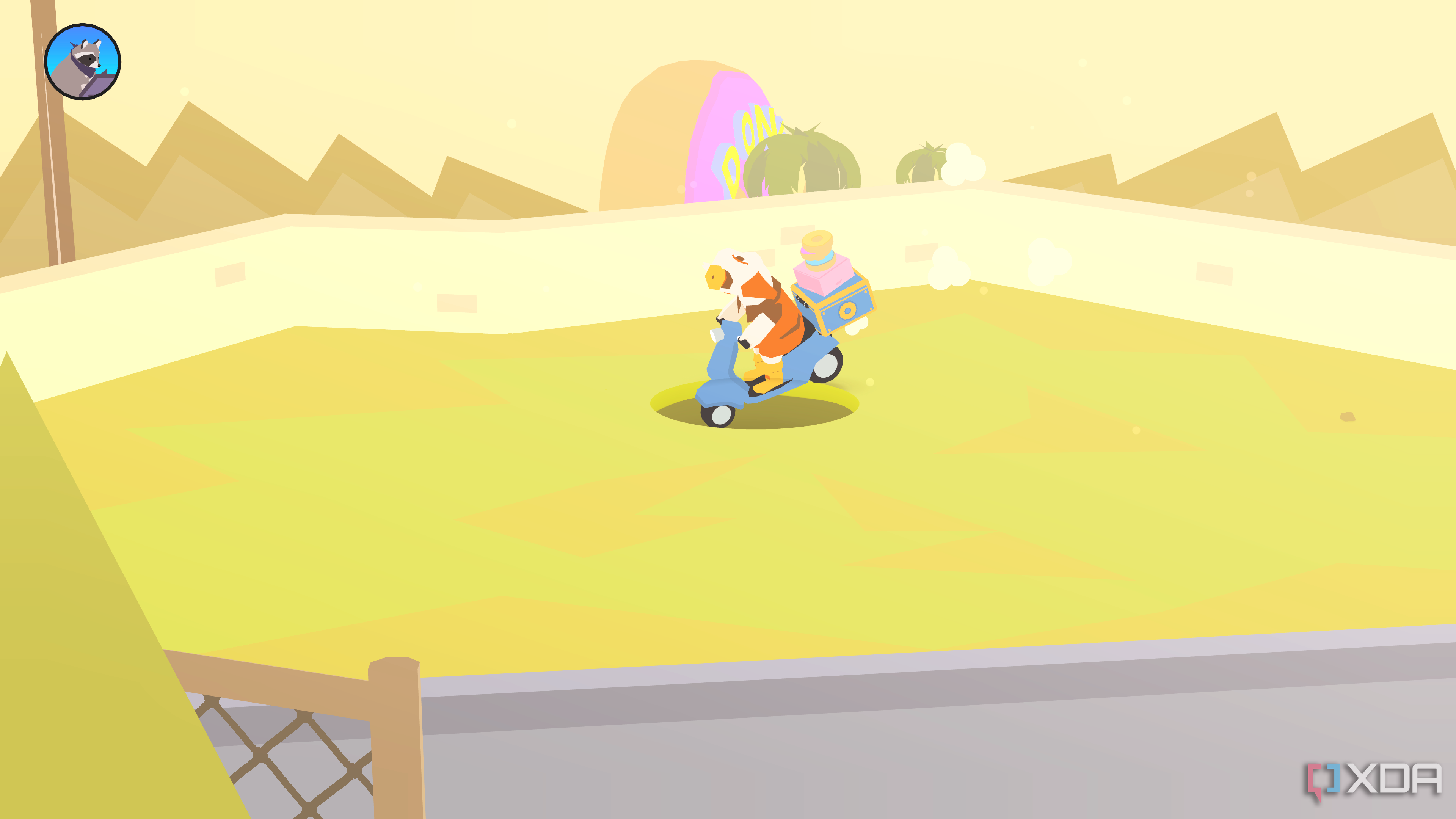 Goose falling into a hole in Donut County