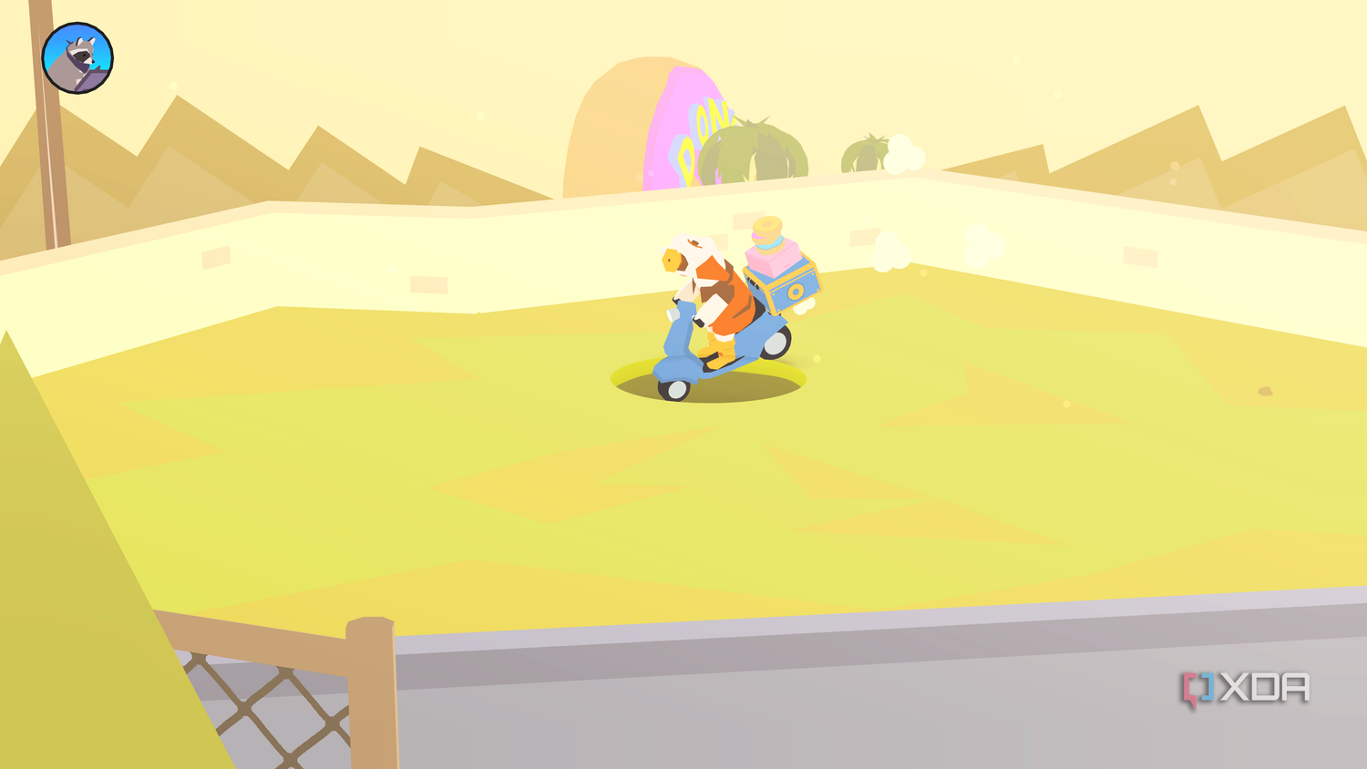 Goose falling into a hole in Donut County