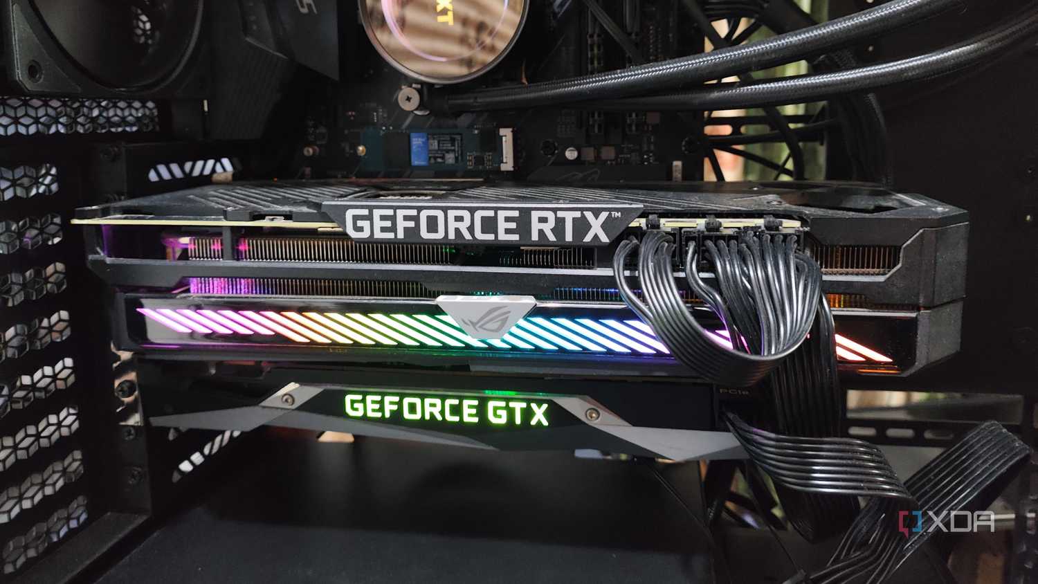 A dual GPU setup comprising an RTX 3080 Ti and a GTX 1080