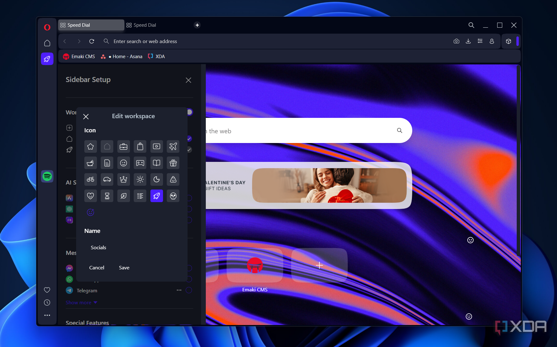 editing a workspace in opera
