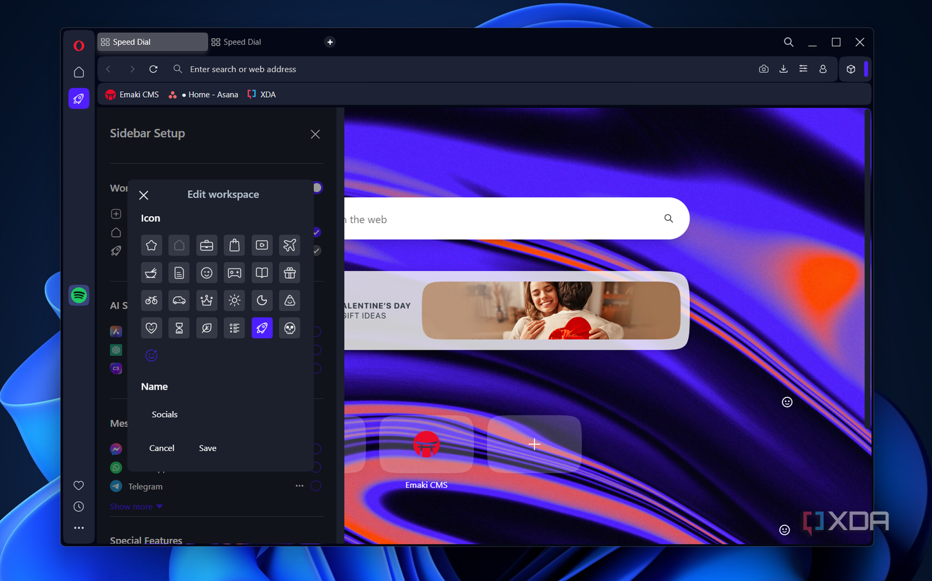 editing a workspace in opera