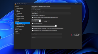editing file naming settings in sharex