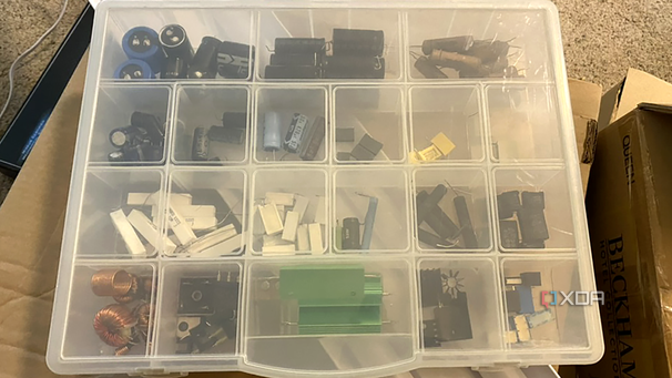 Electronic components in a plastic organizer