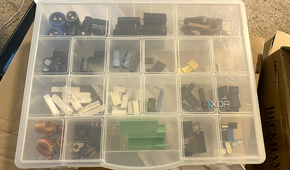 Electronic components in a plastic organizer