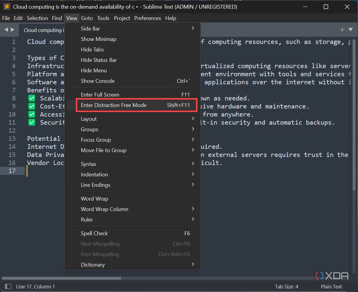 Enter Distracton free mode Sublime Text