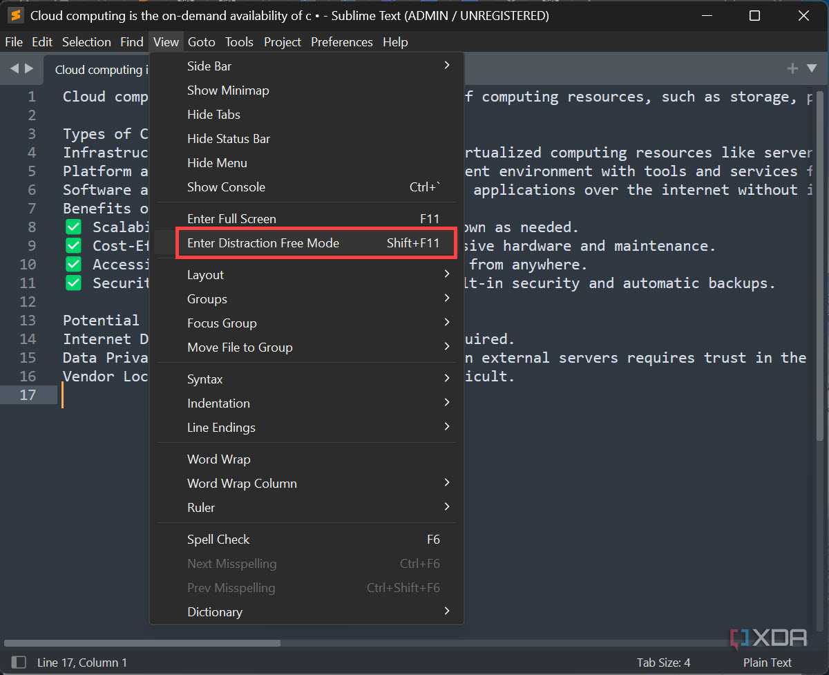 Enter Distracton free mode Sublime Text
