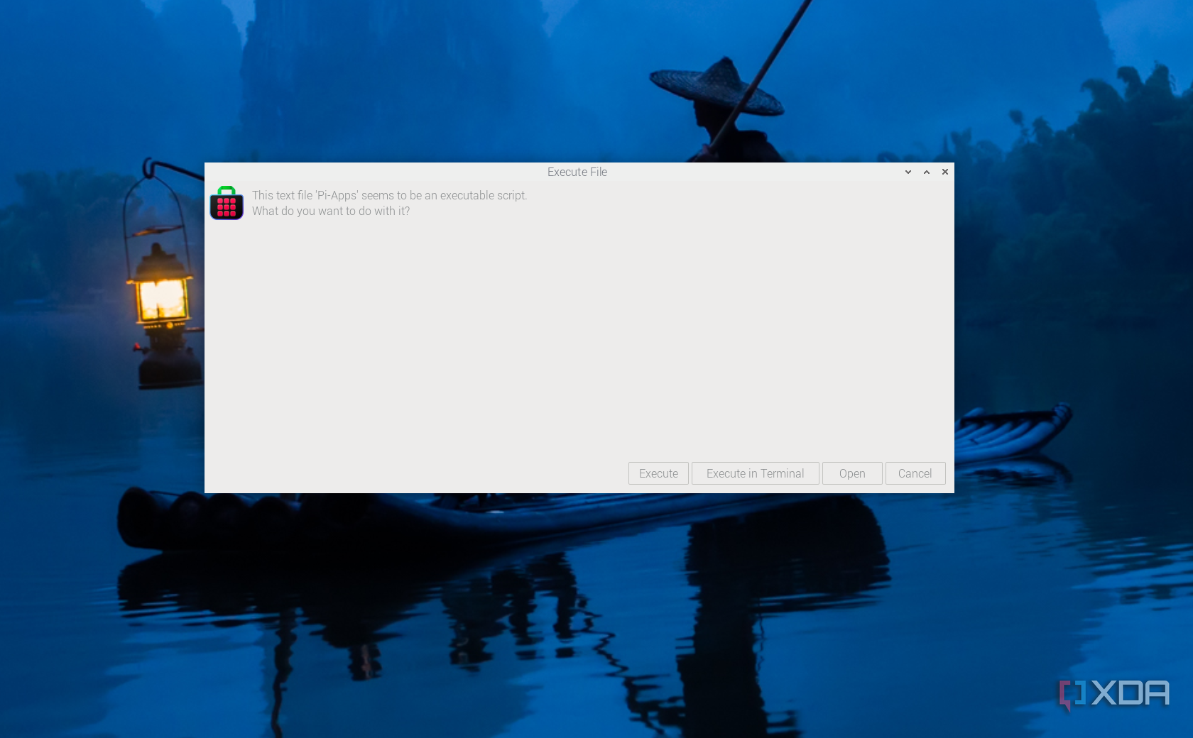 A notification window shows an option to execute the file