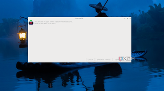 A notification window shows an option to execute the file
