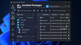 screenshot showing installed packages in UniGetUI on Windows 11