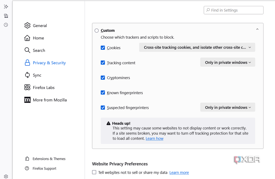 Firefox Shield custom setting