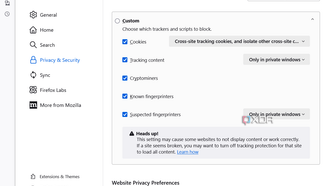 Firefox Shield custom setting