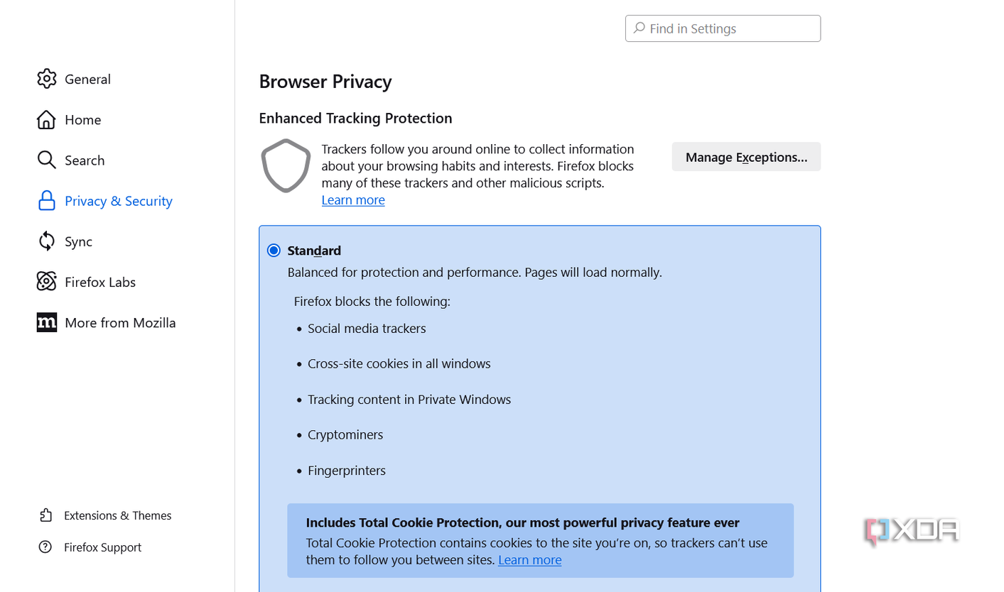 Firefox Shield standard setting